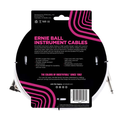 Ernie Ball 6047 Ultraflex 20' Straight/Angle Instrument Cable, White image 2