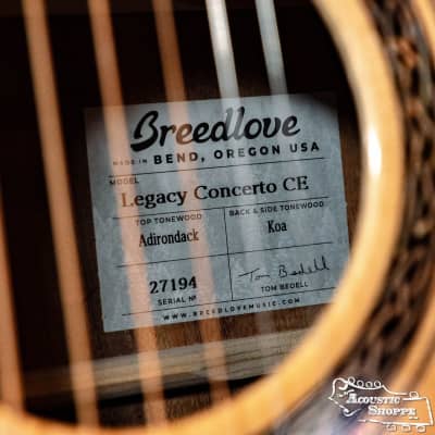 Breedlove Oregon Build Legacy Concerto Adirondack/Koa Cutaway Acoustic Guitar w/ LR Baggs Pickup #7194 image 11