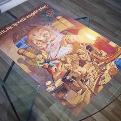 Fender Telecaster, Precision Bass, Rhodes & Twin Reverb Authentic Vintage Poster Christmas Campaign "Hark the Herald Angels Play" Artist Endicott Circa-1970's-Multi Color image 6