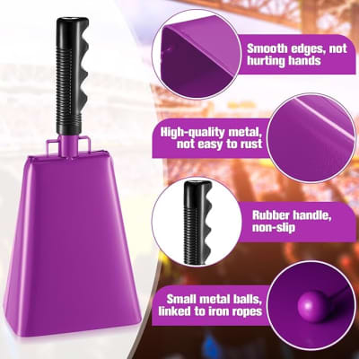 2 pack 10 in. steel cowbell/Noise makers with handles. Cheering Bell  sporting, football games, events. Large solid school hand bells. Cowbells.