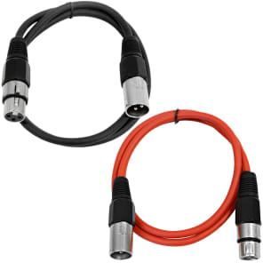 2 Pack of XLR Patch Cables 3 Foot Extension Cords Jumper - Black and Red image 2