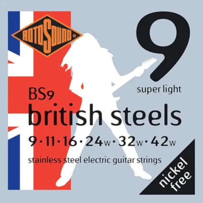 RotoSound Guitar Strings British Steels Stainless Steel Super Light 9-42 for sale
