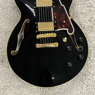 D'Angelico Excel SS Semi-Hollow Electric Guitar in Solid Black, DAESSSBKGSCBE image 4