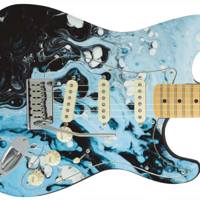 Sticka Steves Guitar Skin Axe Wrap Re-skin Vinyl Decal DIY Black & Blue Water Colors 316 image 3