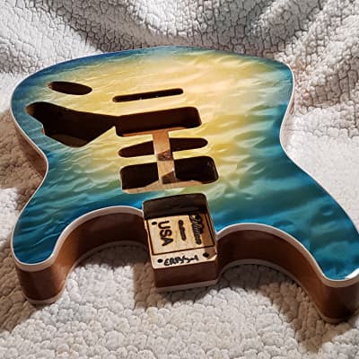 Stunning USA made,Double bound Alder body in Coral reef blue with 5A quilt maple top.Made for a Strat body# CRBS-1. Free pick guard while supplies last. image 7