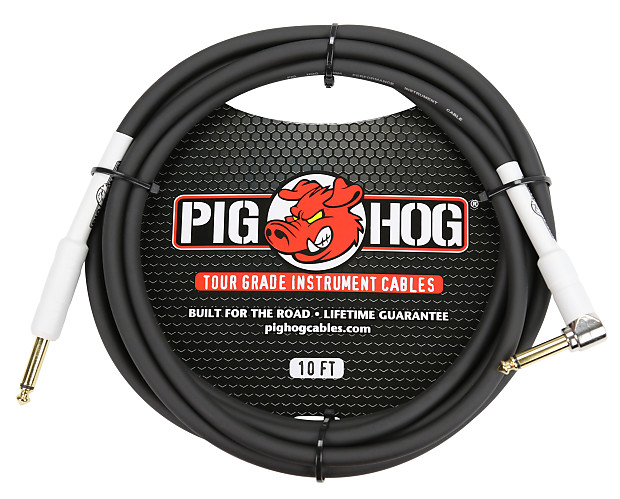 Pig Hog PH10R Tour Grade 1/4" TS Straight to Right Angle Instrument Cable - 10' image 1