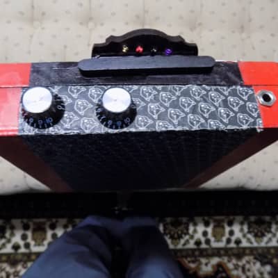 Black Cat Cigar Box Guitar - Home Made - Electric 4 String Black Cat 2020 - Black & Red image 3