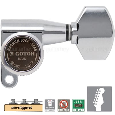 NEW Gotoh SG360-07 MGT 6 In-Line Set Non-Staggered Locking Tuners Keys - CHROME