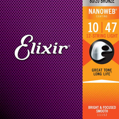 Elixir 11152 Nanoweb 80/20 Bronze 12 String Acoustic Guitar Set, Light 10-47 image 2