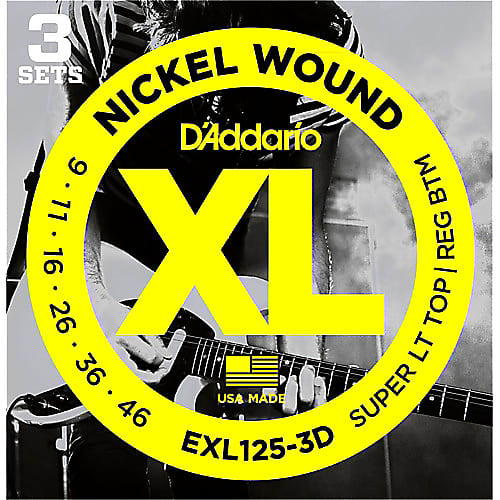 D'Addario EXL125-3D Nickel Wound Electric Guitar Strings Super Light Top / Regular Bottom Gauge 3-Pack image 1