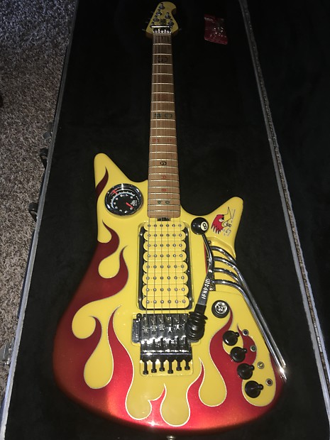 Ernie Ball Music Man Albert Lee Mr Horsepower Nigel Tufnel Spinal Tap 2001 Yellow w/Red Flame Graphi image 1