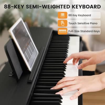 88 Key Digital Piano Keyboard With Semi Weighted Keys, Full-Size Standard Key Electric Piano For Beginner With 380 Tone, 128 Polyphony, 88 Song, 256 Rhythm, Three Pedal, Headphone, Power Supply image 2