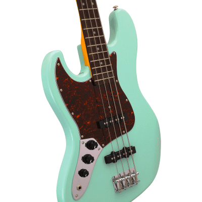 CNZ Audio JB Left Handed Electric Bass Guitar - Maple Neck, Surf Green image 3