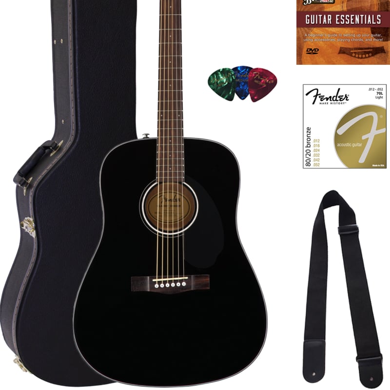 Fender CD-60S Solid Top Dreadnought Acoustic Guitar - Black w/ Gig