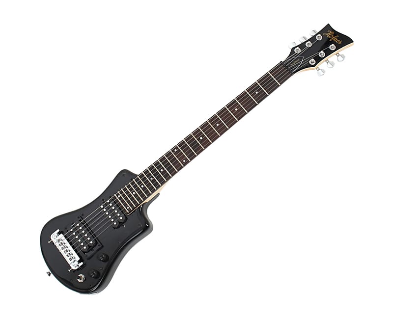 Hofner Deluxe Shorty Electric Travel Guitar w/ Gig Bag - Black image 1