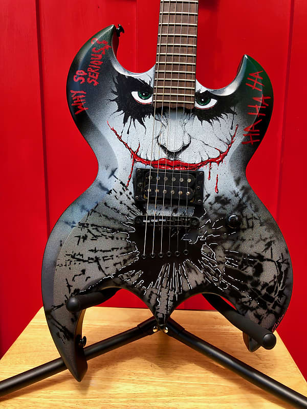 ESP BATMAN バットマン ギター Handpainted Joker Batman Bat shape Brownsville Guitar | Reverb