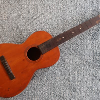 Antique Vintage 1900s Unknown Maker Parlor Guitar Project Finest Woods Martin Ditson Regal Washburn Quality 37 X 11 1/2 X 3 1/4 Ladder Braced Pear Shaped image 1