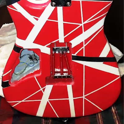 Unbranded  Strat-style (2022) Red, White, and Black striped tribute guitar image 2