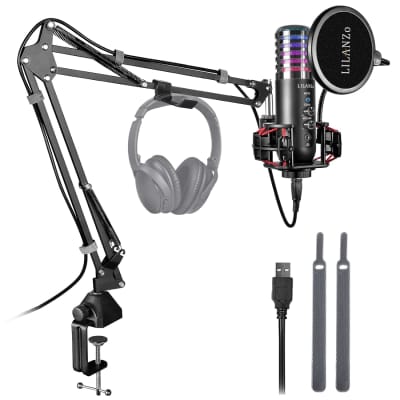 Blue Microphones Compass Premium Tube-Style Microphone Broadcast Boom Arm  with Internal Springs, Black & Blue Yeti USB Microphone for PC, Podcast