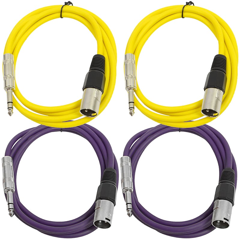 4 Pack of 1/4 Inch to XLR Male Patch Cables 6 Foot Extension Cords Jumper - Yellow and Purple image 1