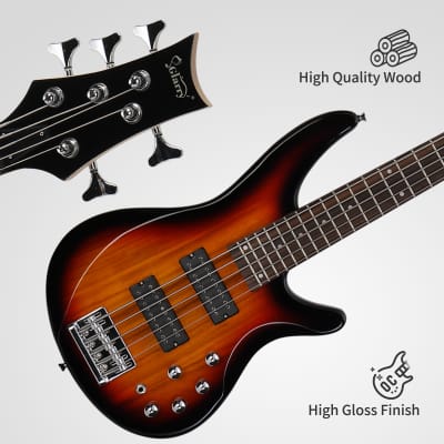 Glarry 44 Inch GIB 5 String H-H Pickup Laurel Wood Fingerboard Electric Bass Guitar with Bag and other Accessories Sunset Color image 4