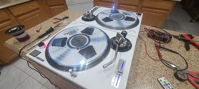 Pair of White Technics SL-1200 MK2 Custom DJ Turntables image 1