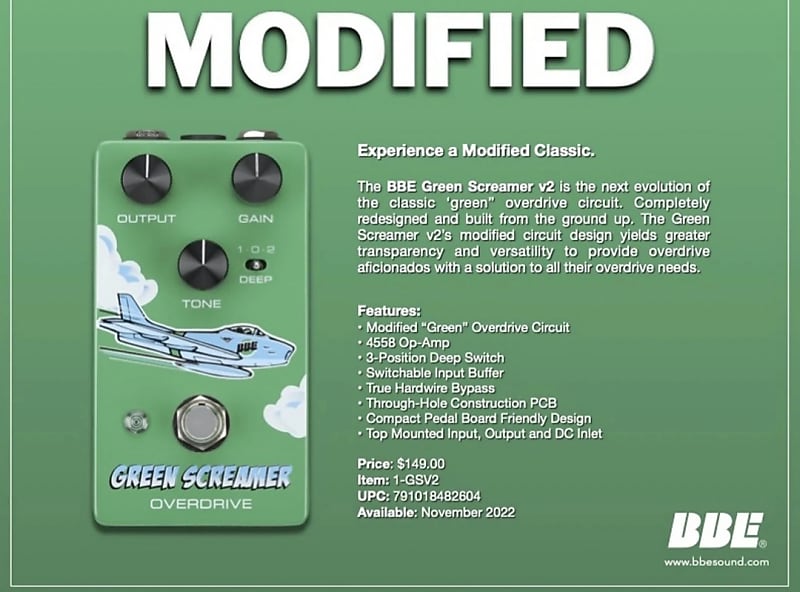 BBE Green Screamer Overdrive Pedal | Reverb
