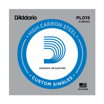 D'Addario PL015 High Carbon Steel Custom Singles String pack for Acoustic/Electric Guitar image 1