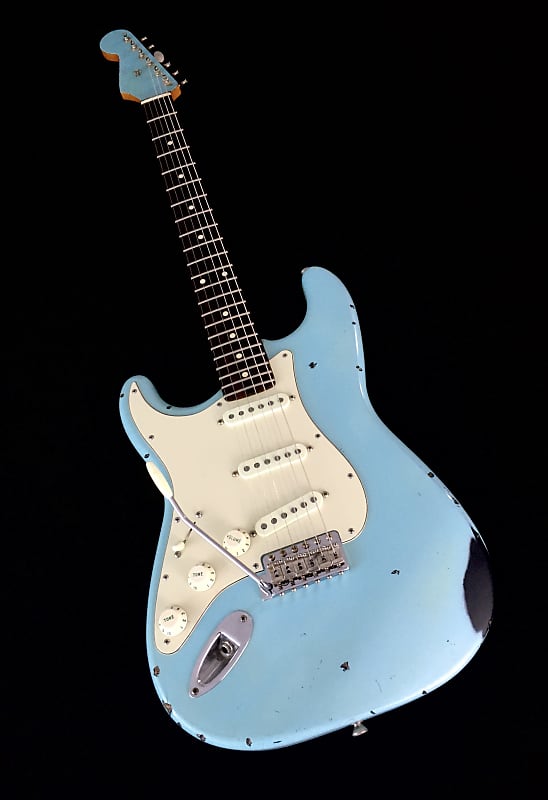 LEFTY! Custom Fender Heavy Relic ST60s Aged Daphne Blue Nitro Over Black Ash Strat 7.4 lb image 1