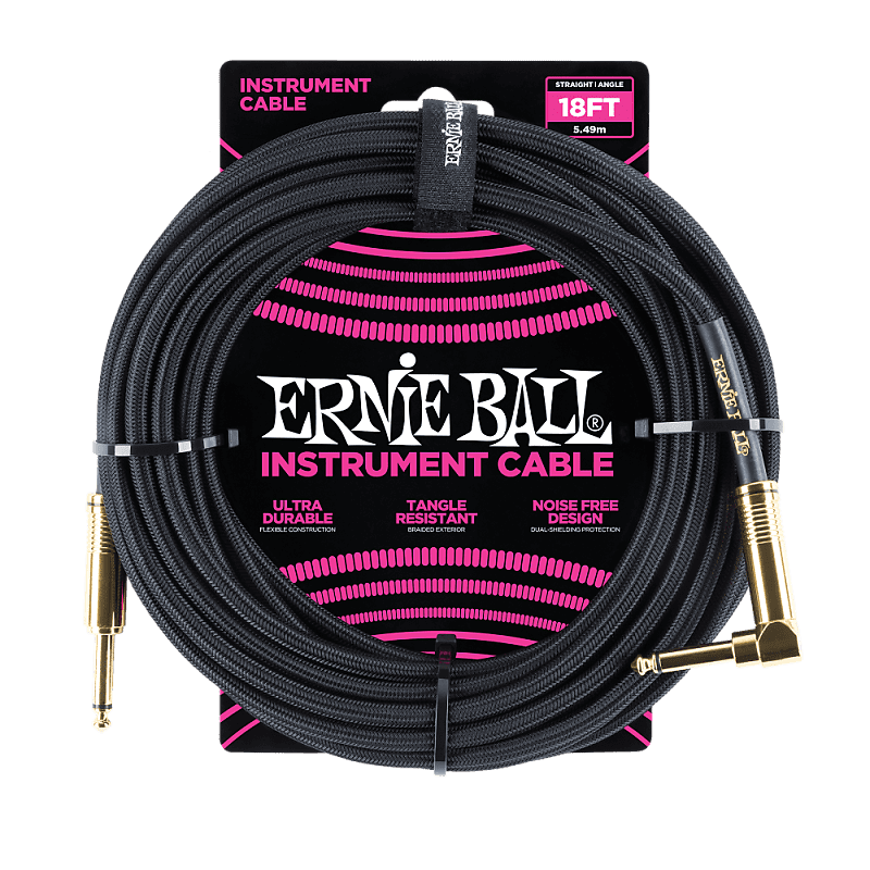 Ernie Ball 18' Braided Straight/Angle Instrument Cable Black image 1