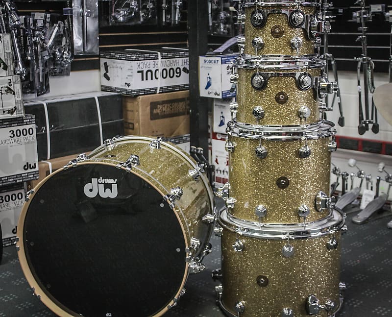 DW Jazz Series 5 Piece Drum Set Gold Glass Glitter | Reverb