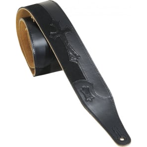 Levy's M17CX-BLK 2.5" Carving Leather Guitar Strap w/ Cross Embroidery