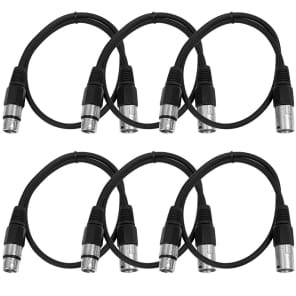 SEISMIC AUDIO (6 PACK) Black 3' XLR Patch Cables  Snake image 2