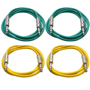 Seismic Audio SATRX-2-2GREEN2YELLOW 1/4" TRS Patch Cables - 2' (4-Pack)