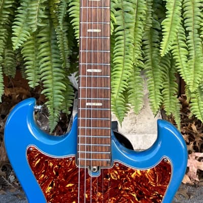 Vintage 1960s Kingston Kawai Teisco Swinga Style~S1T Hound Dog Offset Dbl Cutaway Guitar Ocean Blue All Original! ** SEE VIDEO** image 5