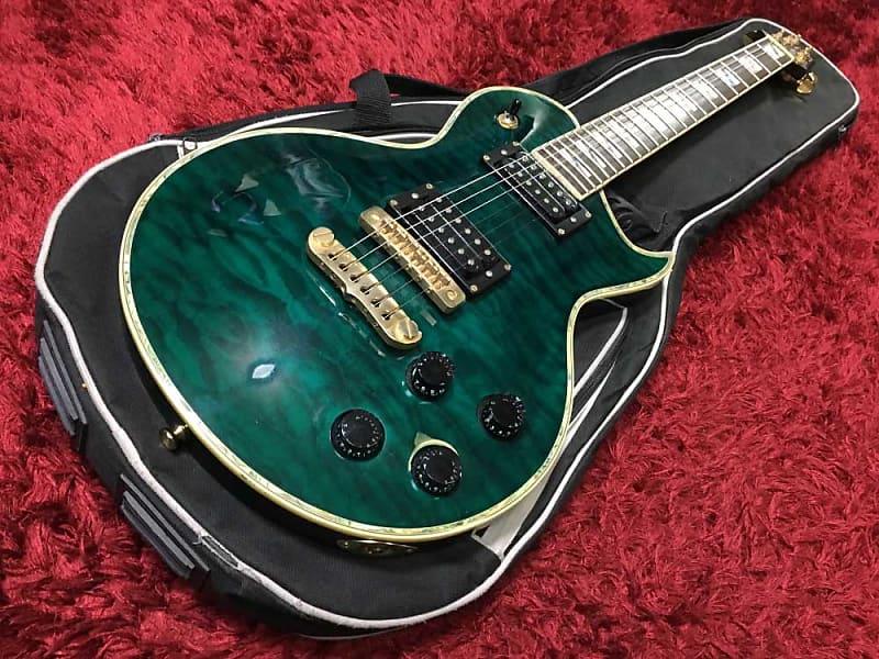 Beautiful good Aria Pro II original custom body Les Paul electric guitar  green w/SC Used in Japan