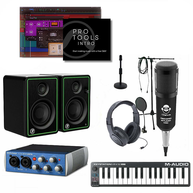 Home Recording Bundle Set w/ Presonus Audiobox 96K, Mackie & Pro