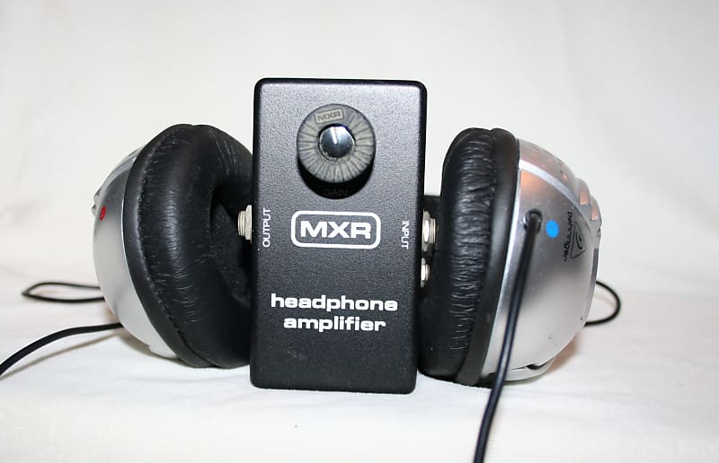 Vintage MXR Headphone Amplifier Guitar Pedal 1980s Black with Modern Behringer Headphones Cool Set