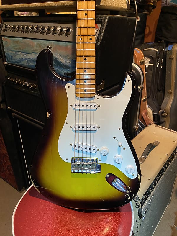 Fender 1955 Strat Custom Shop REL 2021 - Rare Faded Swamp Burst.  7lbs 10oz Chicago Special Alnico 5 Pickups All Original with Tweed Case!  One Hot Beast! image 1