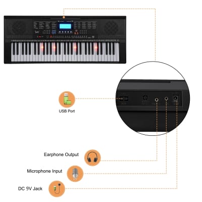 Glarry GEP-105 61-Key Portable Electronic Piano Keyboard w/LCD Screen, Microphone image 8