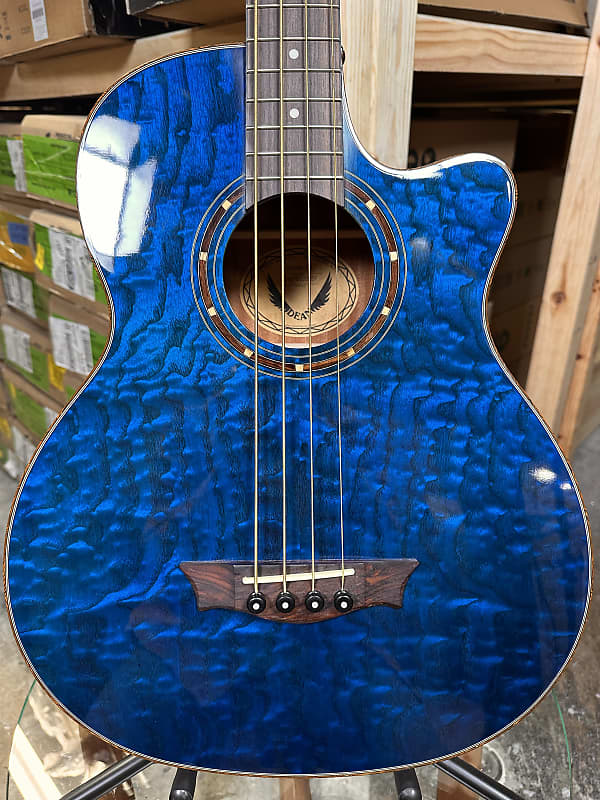 Dean Exotica Quilt Ash Acoustic Electric Bass Trans Blue Reverb