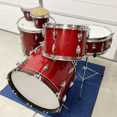 Vintage 1960s Apollo Made In Japan Drum Set in Red Sparkle image 2