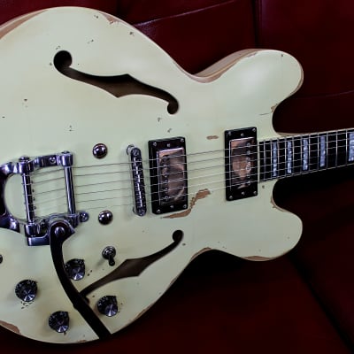 Palermo The Shelby 2020 Semi Hollow Guitar Vintage Cream Relic W/ Bigsby image 1