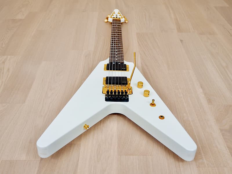 Fernandes BSV-155 Flying V Electric Guitar White w/ EMG 81 Pickups, Japan,  Magnum 44