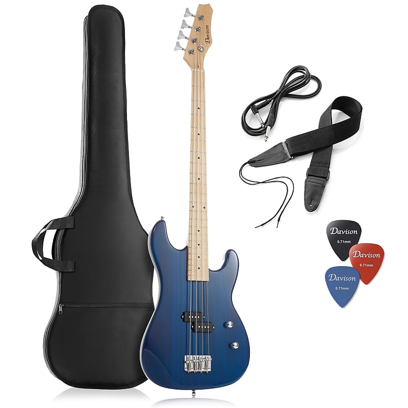 Full Size Electric Bass Guitar, Blue - Right Handed Beginner Kit w