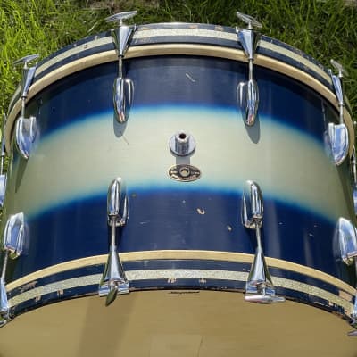 1950's Slingerland Blue & Silver Duco 14 x 22" Artist Bass Drum Original Calf Heads image 3