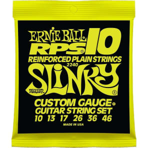 Ernie Ball 2240 RPS-10 Reinforced Plain Strings Slinky Guitar Strings, .010 - .046