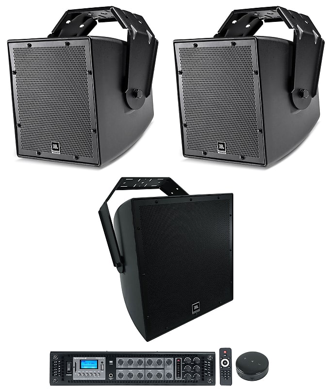 2 JBL AWC62-BK 6.5&quot; Indoor/Outdoor Commercial Speakers+15&quot; Sub+Amp+Wifi Receiver  			