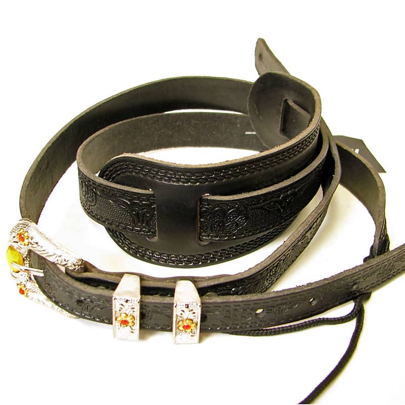 Gretsch Tooled Vintage Leather Guitar Strap - Black image 1