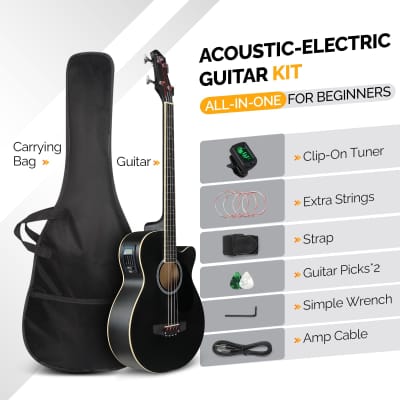 Glarry GMB102 44.5 Inch EQ Acoustic Bass Guitar Matte Black image 3